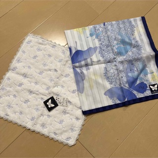 ハナエモリ(HANAE MORI)のモリハナエ　タオル　ハンカチ　バタフライ  蝶　綿100% 日本製　2枚セット(ハンカチ)