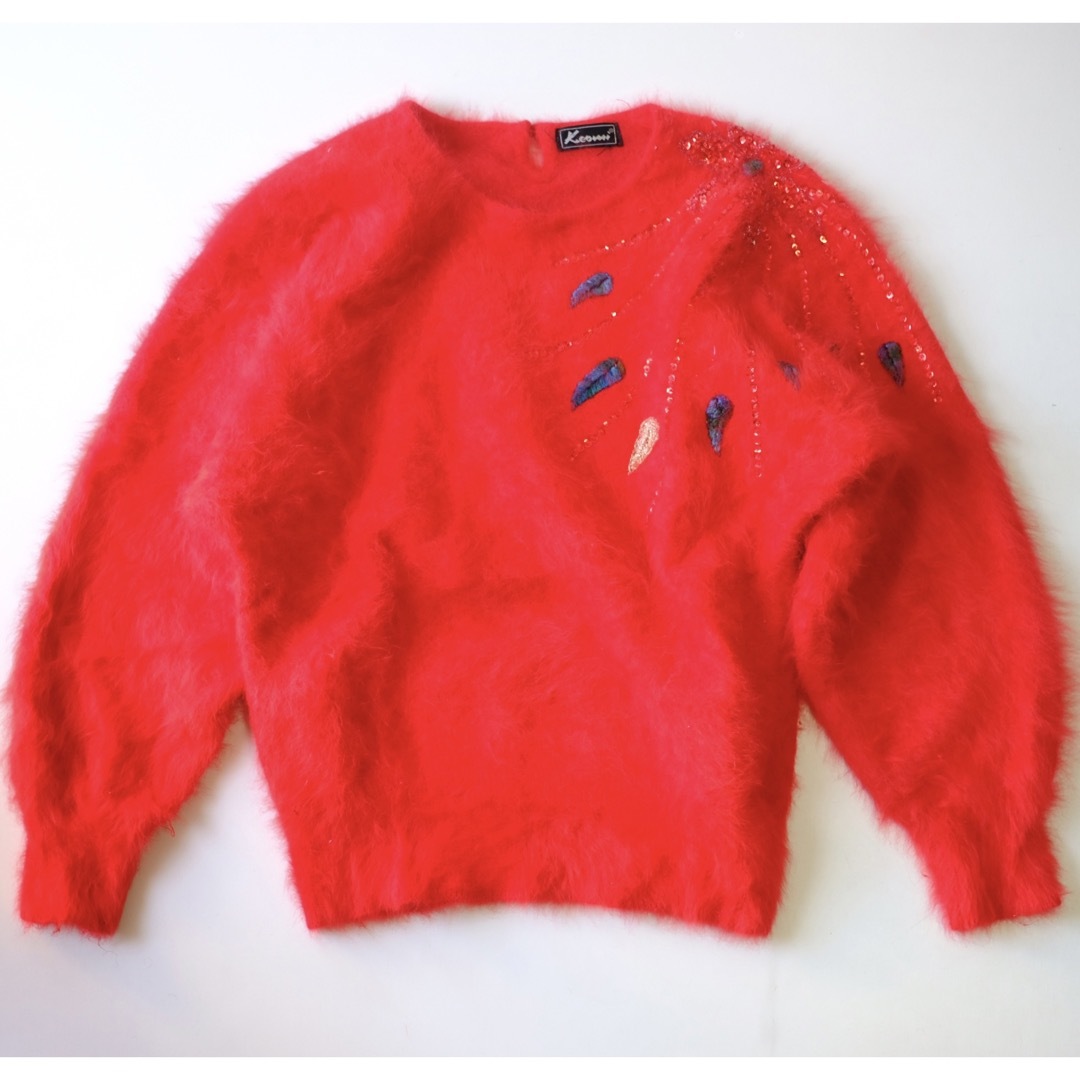 【1980s】ビンテージ　アンゴラモヘアニットセーター　赤　デザイン
