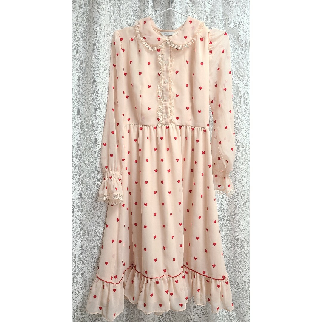 ミルク スキャット ドレス ワンピース ピンク ハート シフォン フリル