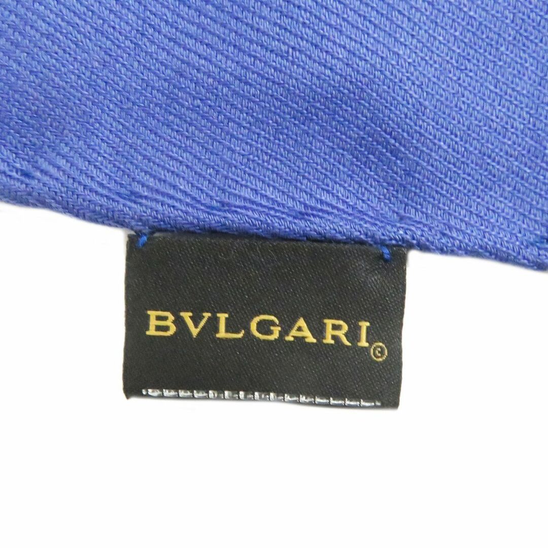 極美品□BVLGARI/ブルガリ　モノグラム　ロゴ総柄　シルク×ウール　大判ショール/ストール　ブルー系　イタリア製　メンズ/レディース◎