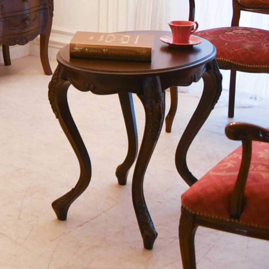 ミニテーブル猫脚コーヒーテーブル 楕円70×50 ブラウン