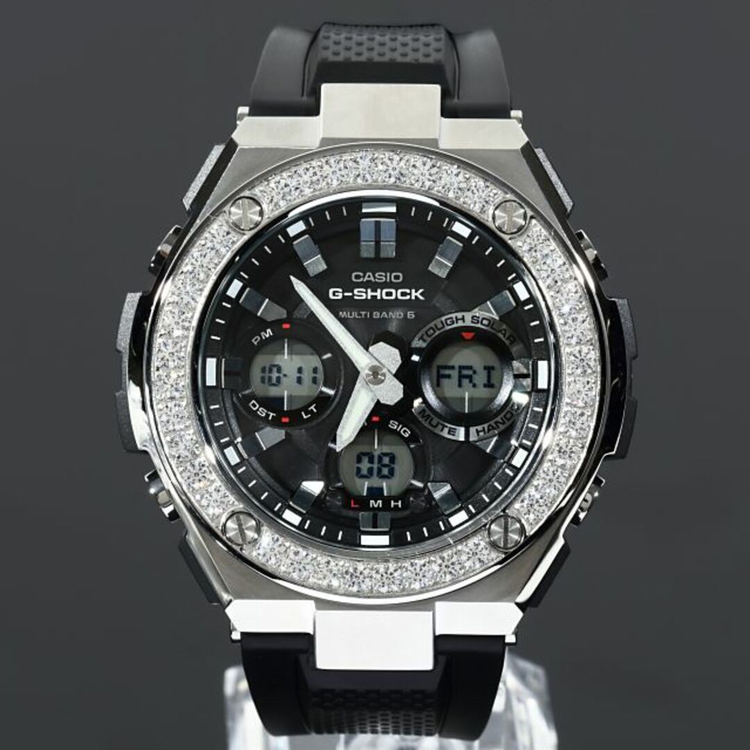 G-SHOCK(ジーショック)のG-SHOCK G-Steel GST w300 w310 CZダイヤ（キュービックジルコニア）カスタム 着せ替えカバー　大粒CZベゼル 18K ホワイトゴールド メンズの時計(その他)の商品写真
