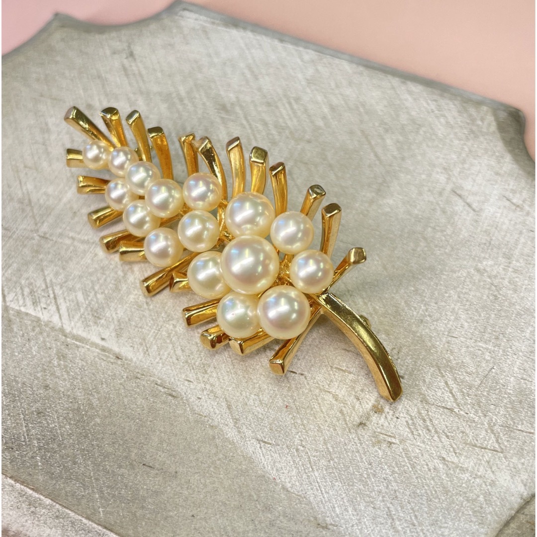 ✨極美品✨ MIKIMOTO ミキモト リーフ パール ブローチ K18 - アクセサリー