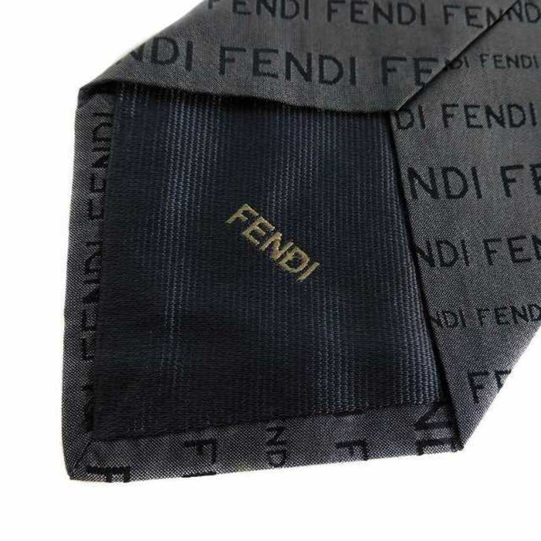 フェンディ ネクタイ ワイドタイ イタリア製 シルク 総柄 グレー 黒 小物 4