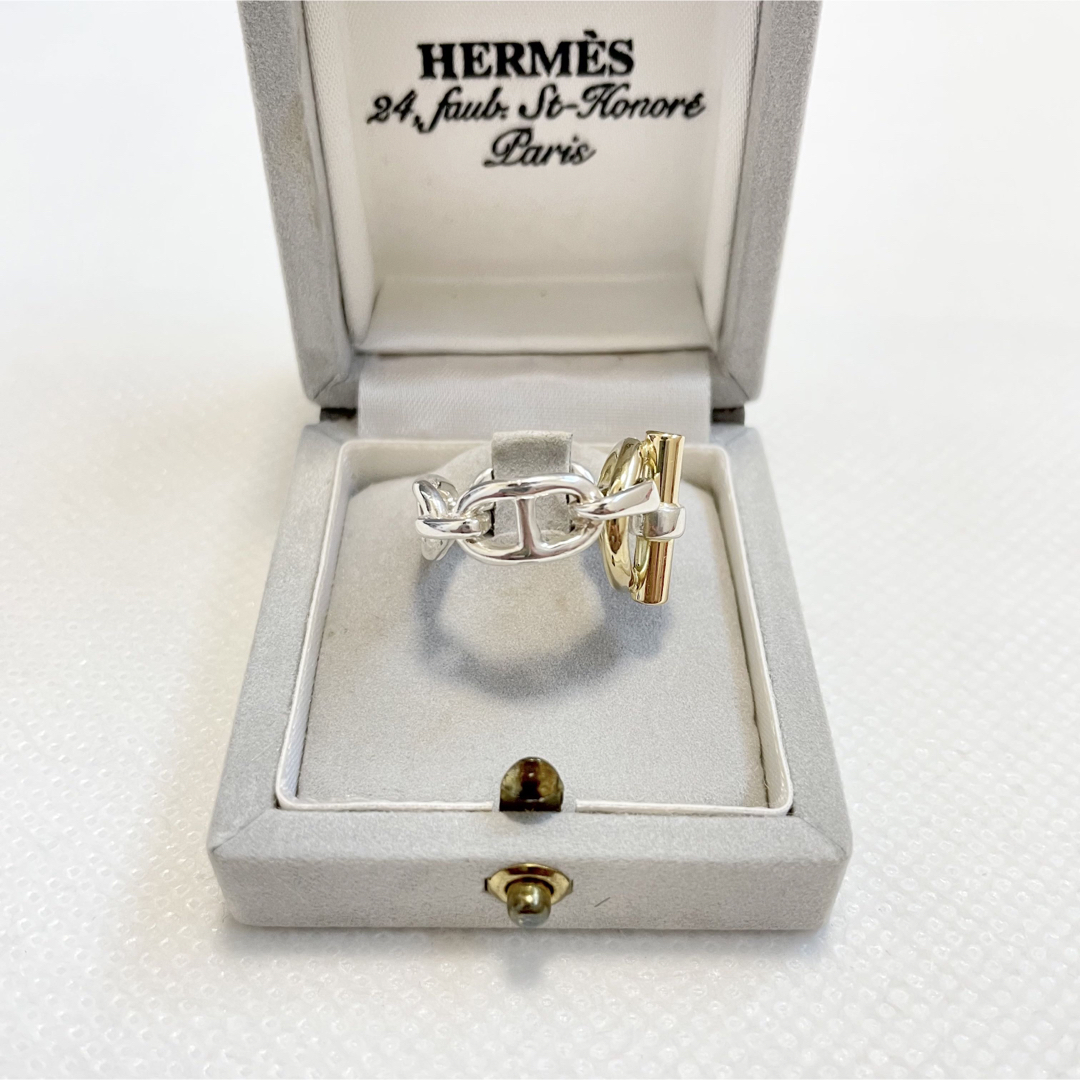 Vintage HERMES 53 ゴールド シルバー コンビ リング エルメス