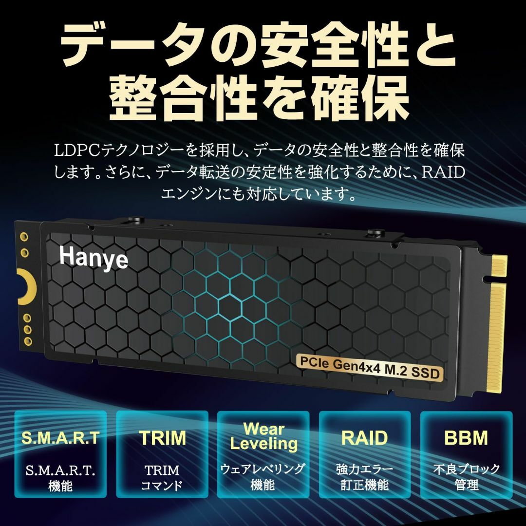 【新着商品】Hanye SSD 2TB PCIe Gen4x4 M.2 NVMe