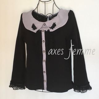 アクシーズファム(axes femme)のaxes femme トップス レースフリル重ね着風リブPO Mサイズ/USED(ニット/セーター)