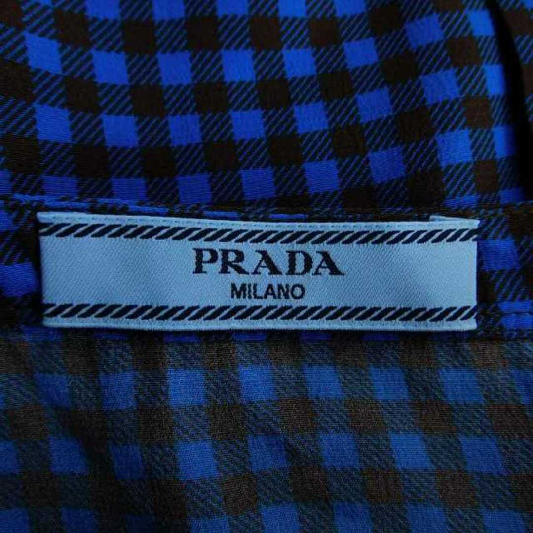 PRADA(プラダ)のプラダ チェックブラウス 七分袖 ラウンドネック シルク 薄手 36 青 茶 レディースのトップス(その他)の商品写真