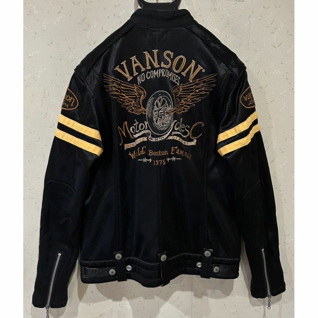 VANSON(バンソン)の＊バンソン VANSON 刺繍 ワッペン シングルライダーズ ブルゾン M メンズのジャケット/アウター(ライダースジャケット)の商品写真