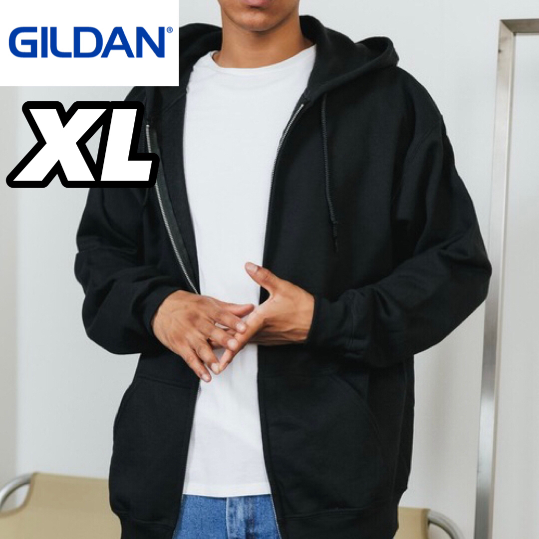 GILDAN(ギルタン)の新品未使用 ギルダン 8oz 無地ジップアップパーカー 裏起毛 黒 XL メンズのトップス(パーカー)の商品写真