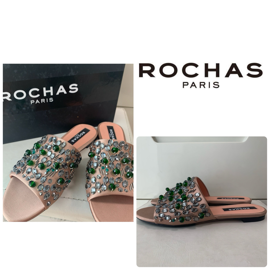 ROCHAS - ロシャス ローズピンクサテンビーズ サンダルの通販 by