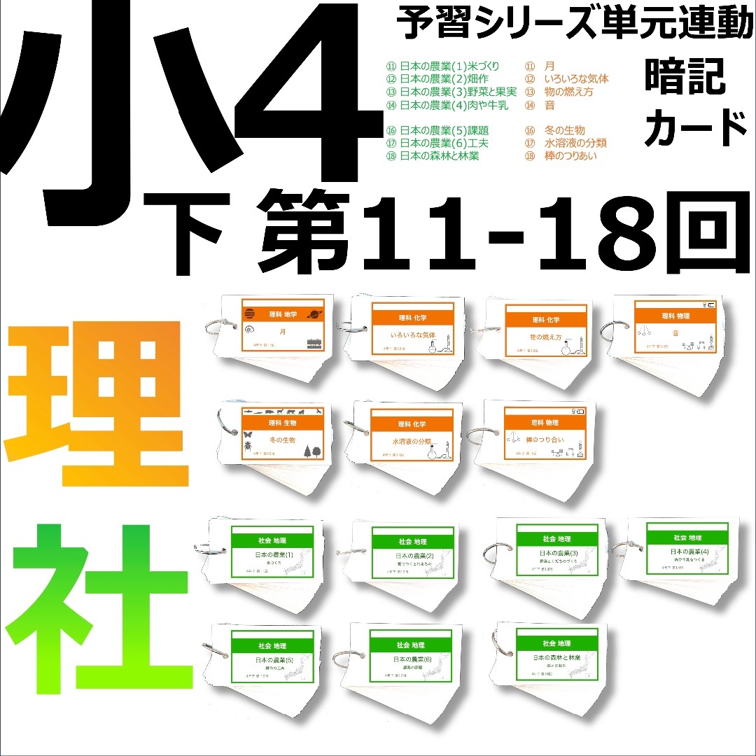 中学受験 暗記カード【4年下 社会・理科11-18回】 予習シリーズ 組分け