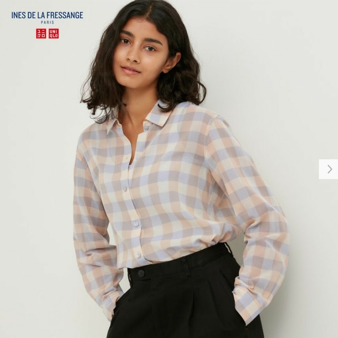 UNIQLO(ユニクロ)のUNIQLO イネス コットンシアーチェックシャツ ベージュ レディースのトップス(シャツ/ブラウス(長袖/七分))の商品写真