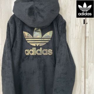 アディダス(adidas)の【人気】adidas　アディダス　ボアジップパーカー　デカロゴ　黒　Ｌ(パーカー)