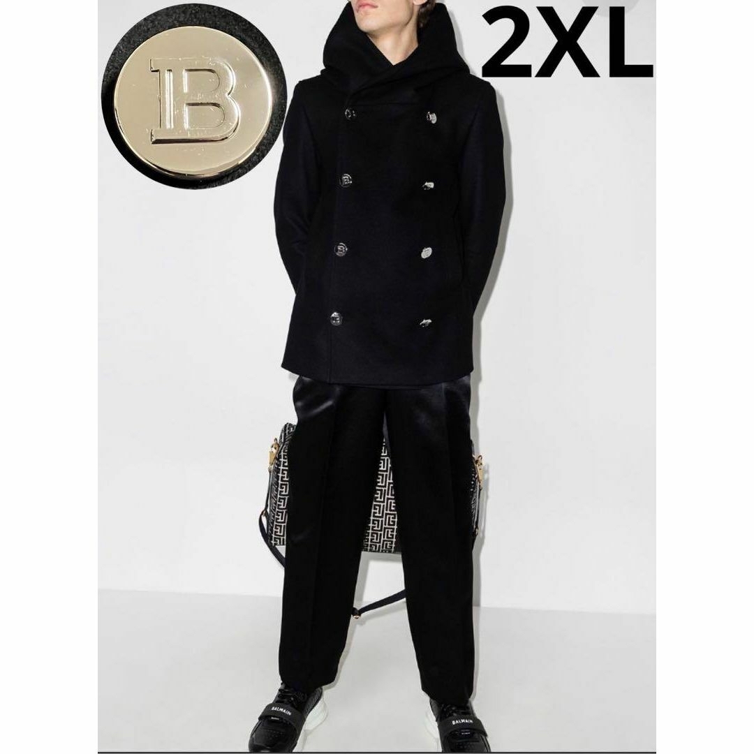 BALMAIN - 【未使用級】BALMAIN フーデッドピーコート 21AW Bボタン 54