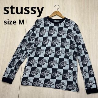 stussy フラワープリントスリーブ ブルーコットンセーター-