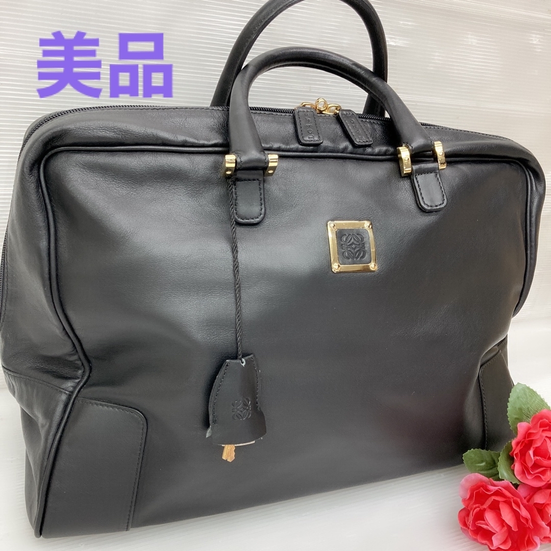 ロエベ LOEWE ボストンバッグ アナグラム レザー 黒 ブラック 旅行-
