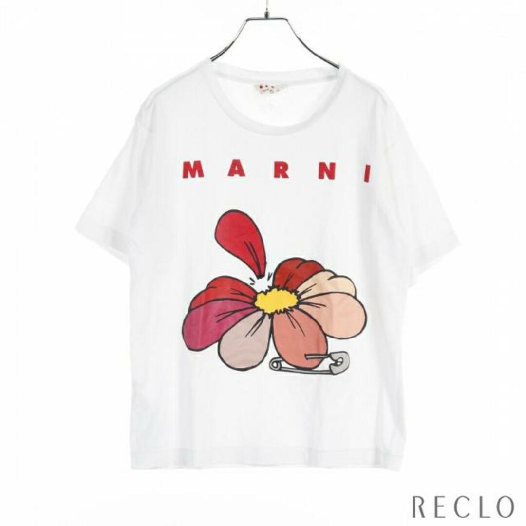 Tシャツ フラワープリント コットン ホワイト マルチカラー