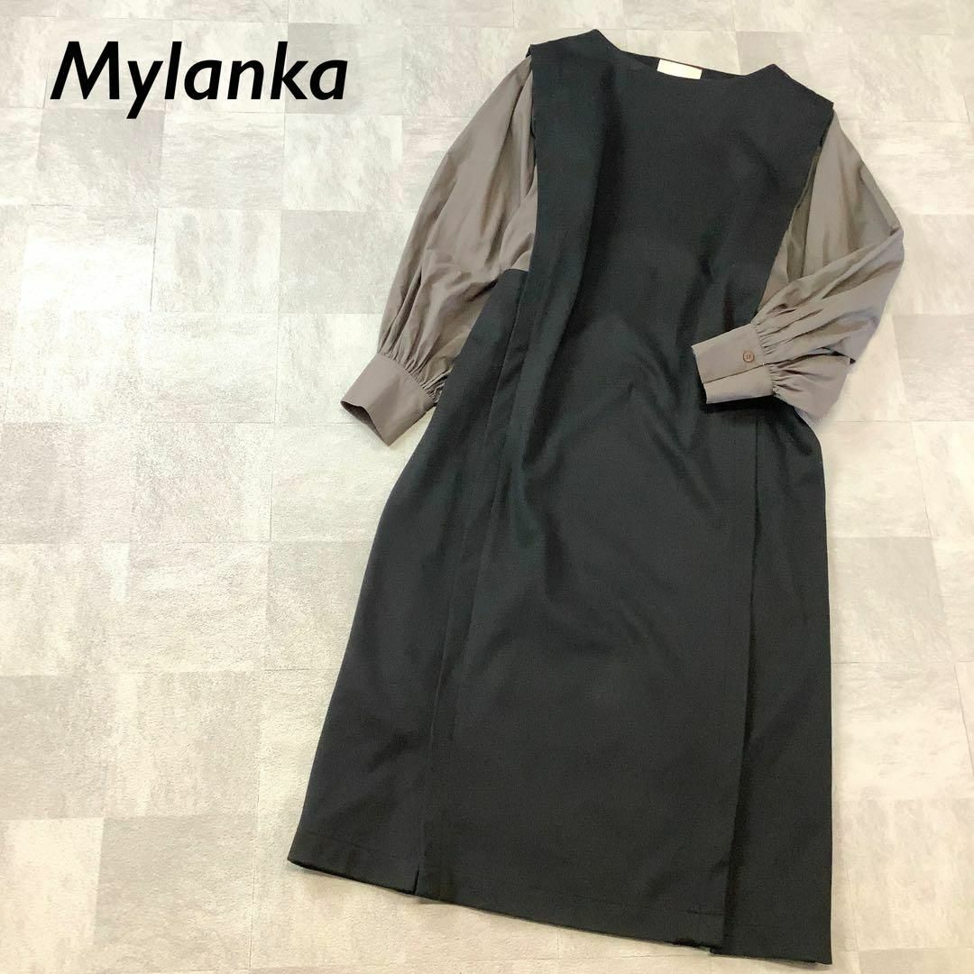 ロングワンピース/マキシワンピース美品 Mylanka ミランカ 異素材 デザイン ロングワンピース 38