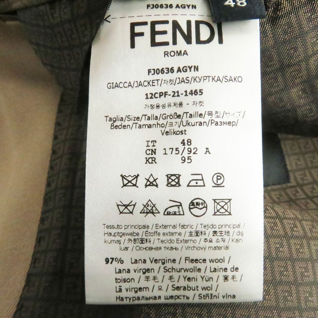未使用品□2021年製 FENDI/フェンディ FJ0636 裏地FFロゴ/ズッカ 総柄 ウール シングル テーラードジャケット ベージュ 48 伊製 正規品