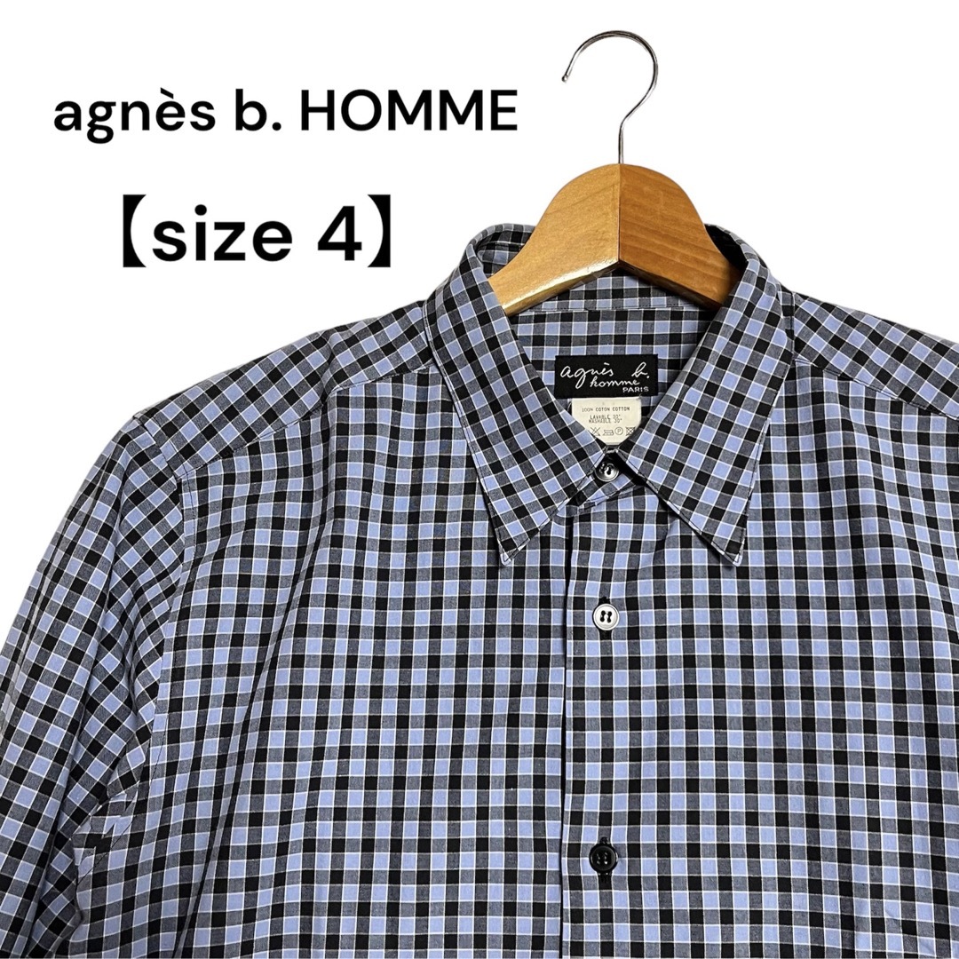 agnès b. HOMME  青 チェック シャツ 日本製 サイズ4