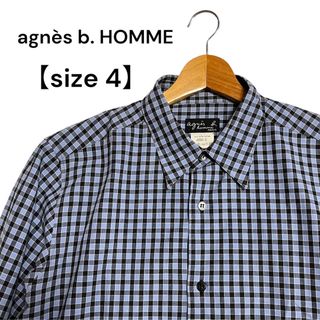 アニエスベー(agnes b.)のagnès b. HOMME  青 チェック シャツ 日本製 サイズ4  古着(シャツ)