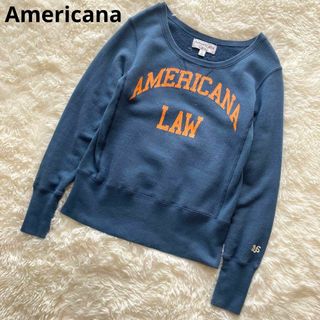 AmericanaカレッジロゴプルオーバースウェットパーカーM青ブルー美品