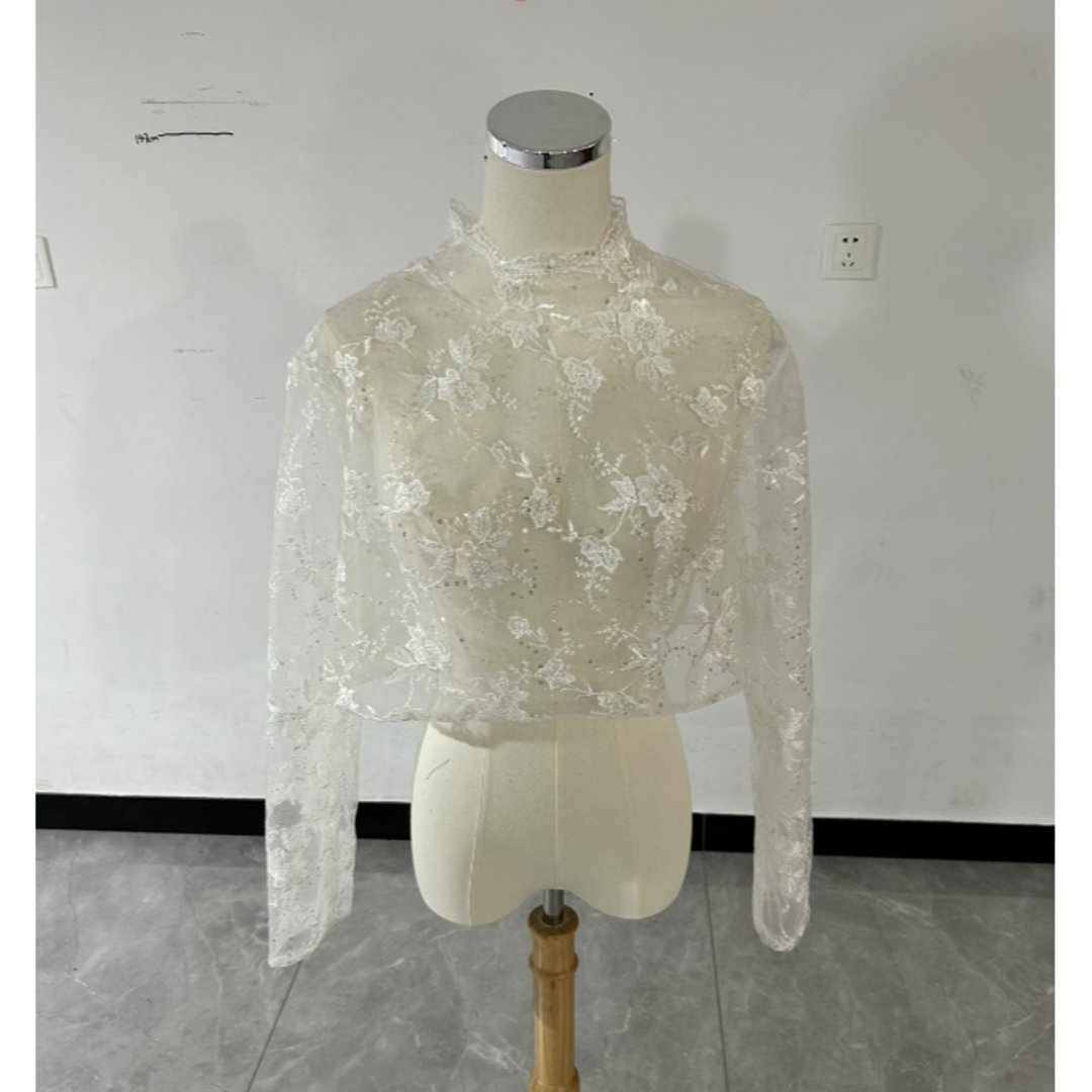 エレガント レースボレロ トップス  ハイネック 繊細レース 結婚式/披露宴