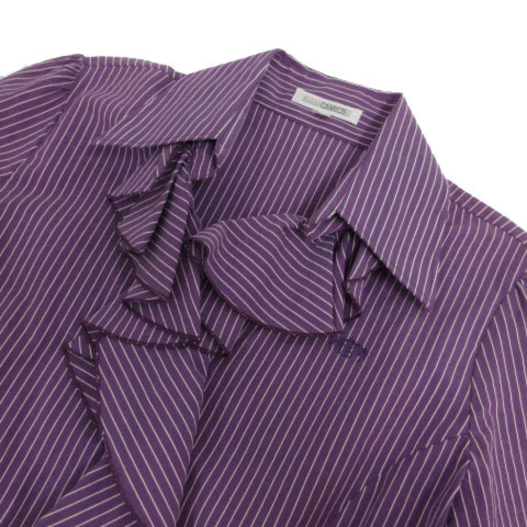 ナラカミーチェ シャツ スキッパー フリル 七分袖 刺繍 ストライプ 紫 白 2 2