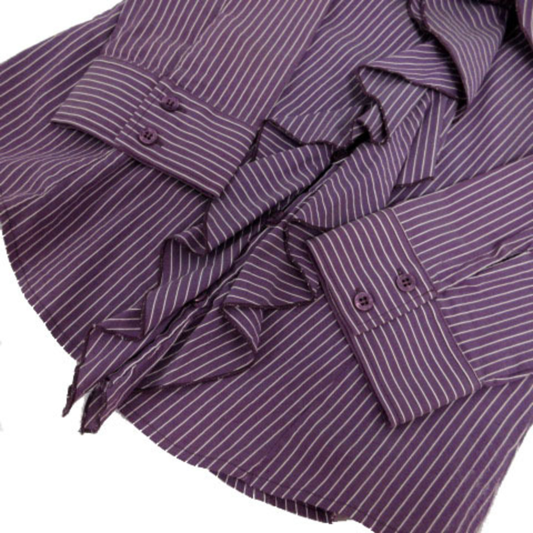 ナラカミーチェ シャツ スキッパー フリル 七分袖 刺繍 ストライプ 紫 白 2 4
