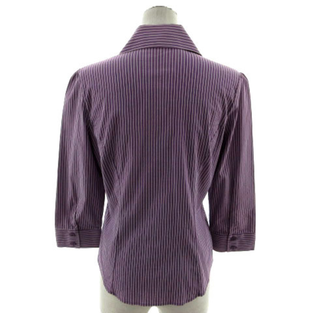 ナラカミーチェ シャツ スキッパー フリル 七分袖 刺繍 ストライプ 紫 白 2 6