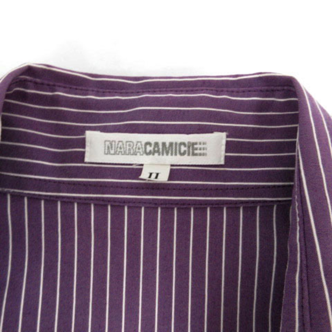 ナラカミーチェ シャツ スキッパー フリル 七分袖 刺繍 ストライプ 紫 白 2 7