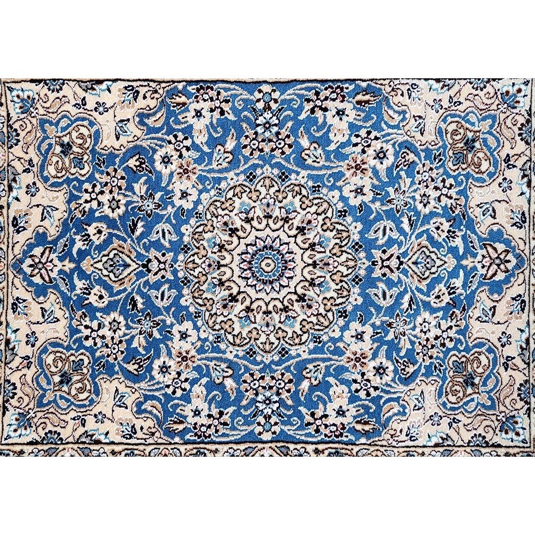 ペルシャ絨毯本物保証手織り、非常に綺麗な青色