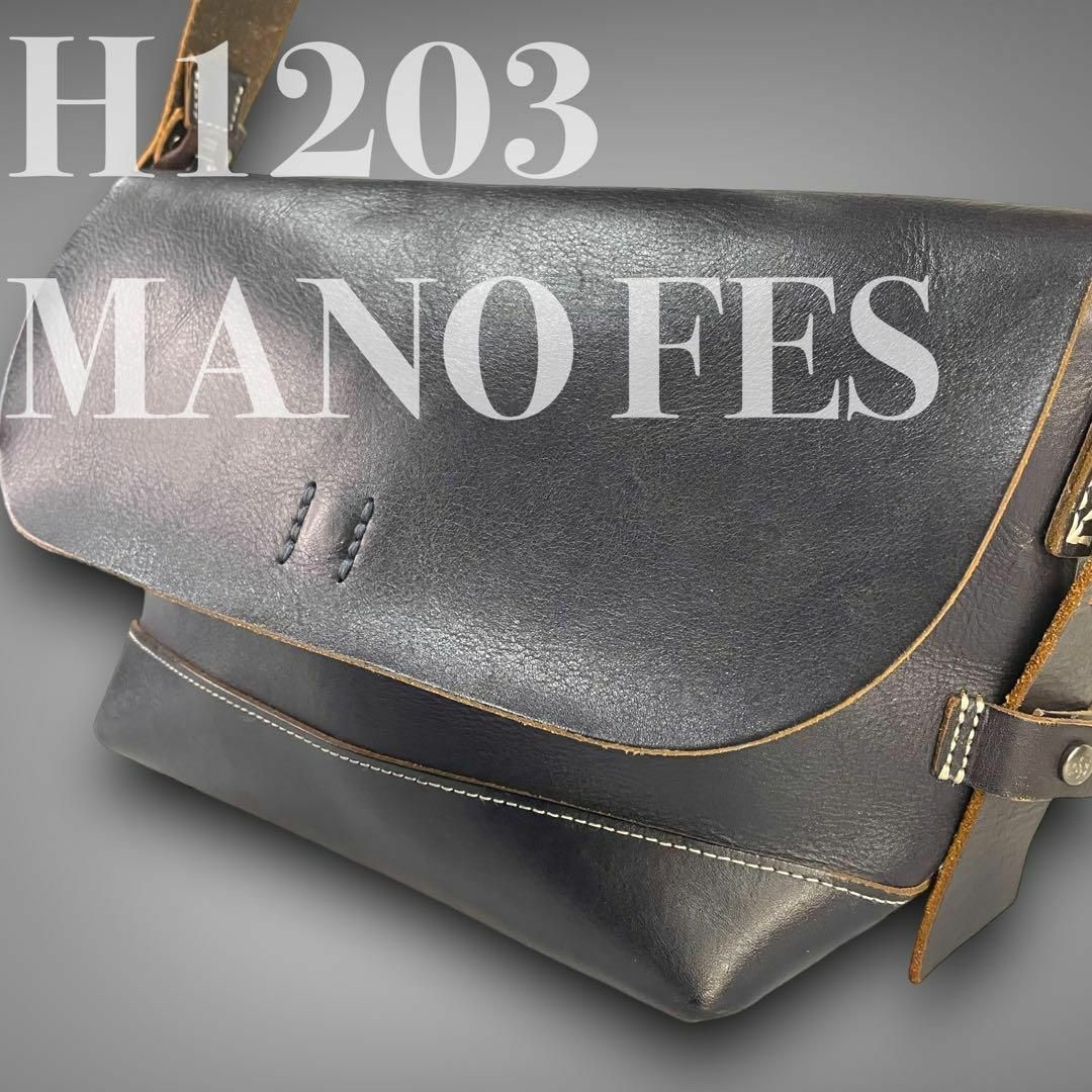 【良品】H1203 MANO FES　ショルダーバッグ　オールレザー　ブラック
