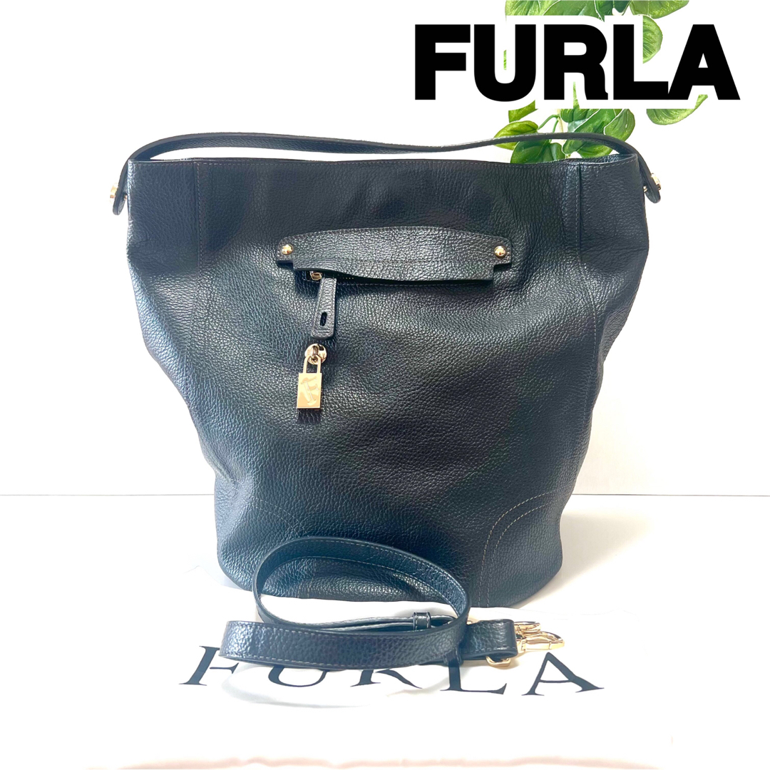 【美品】FURLA トートバッグ 2way ショルダー バケツ型 大容量 レザー