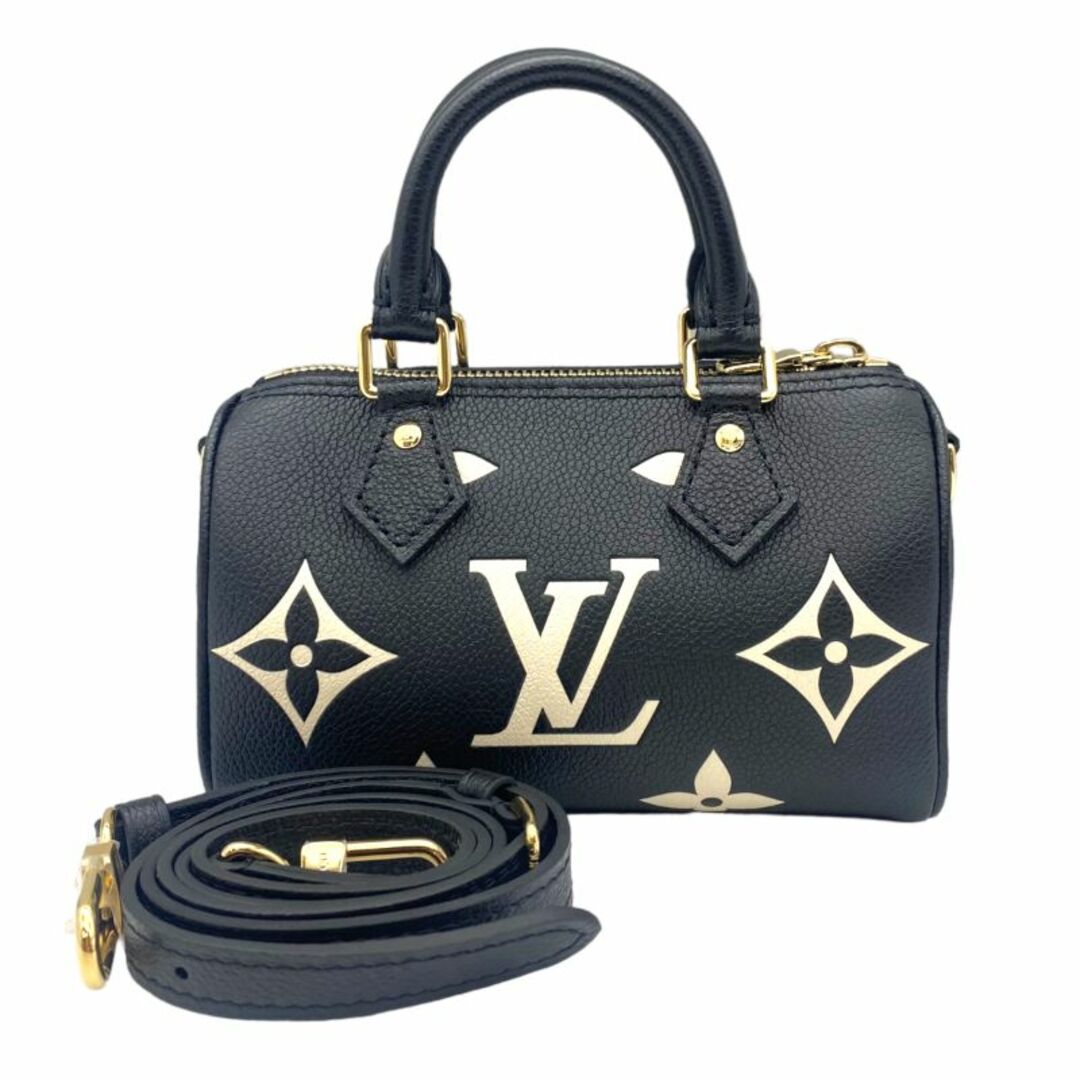 ルイ・ヴィトン LOUIS VUITTON ナノ・スピーディ M81456 ブラック×ホワイト ゴールド金具 モノグラム・アンプラント レザー レディース ボストンバッグ