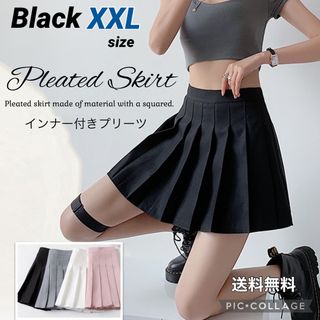 ■プリーツスカート ミニ【ブラック】XXLsize インナー付 可愛いミニスカ(ミニスカート)