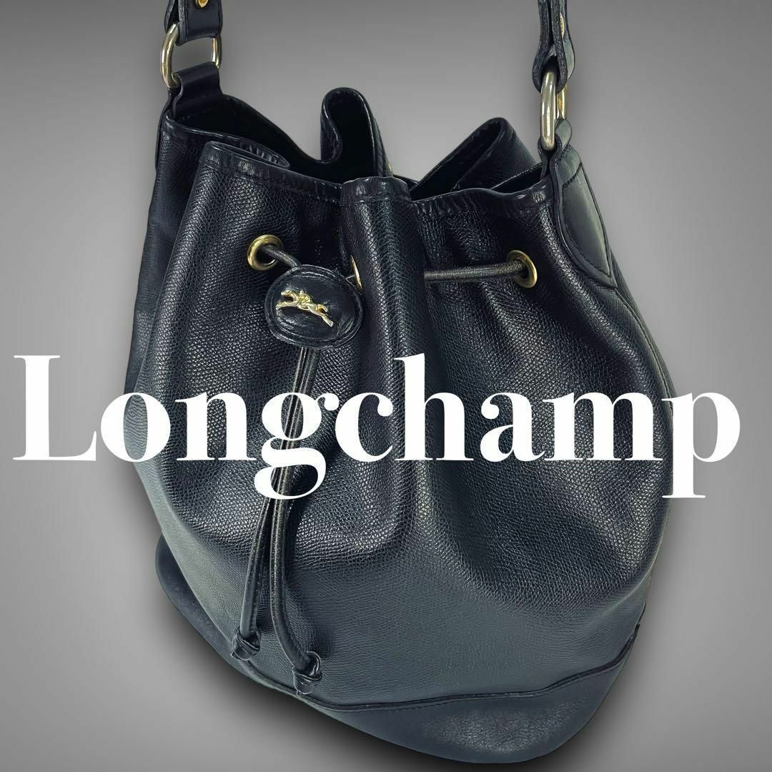 コメント失礼致しますロンシャンLONGCHAMP フランス製 巾着レザーショルダーバッグ ホース 黒