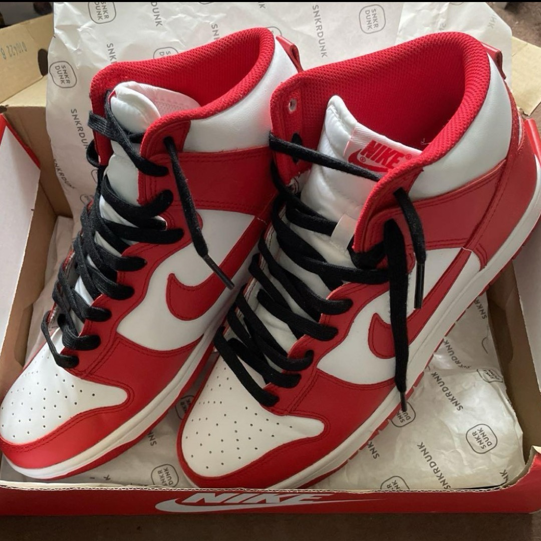 NIKE - NIKE DUNK HI チャンピオンシップ ホワイト&レッドの通販 by