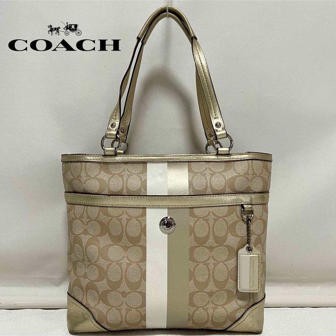 COACH コーチ トートバッグ ハンドバッグ シグネチャー ストライプ PVC