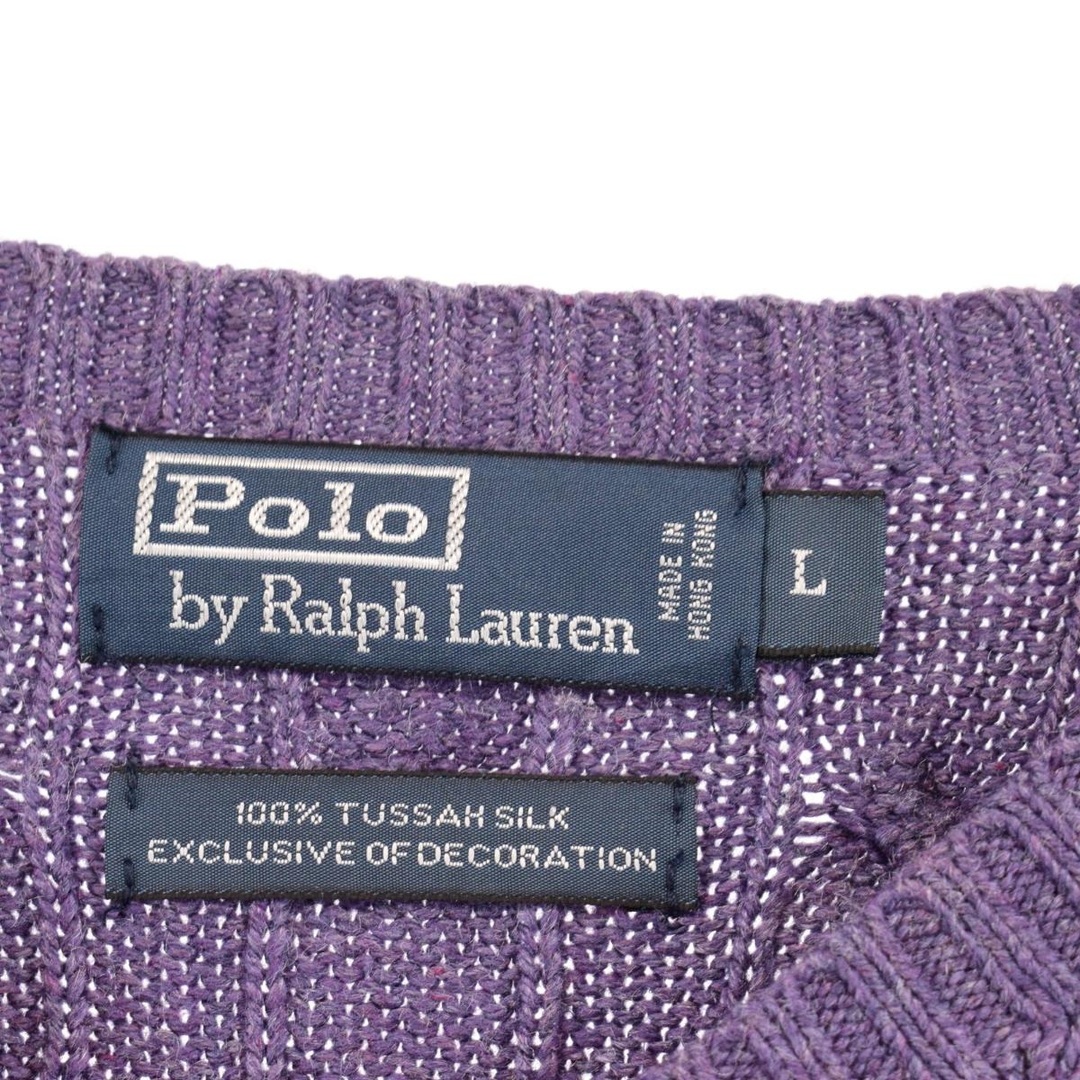 Ralph Lauren(ラルフローレン)の古着 90年代 ラルフローレン Ralph Lauren POLO by Ralph Lauren ケーブル編み Vネック シルクニットセーター メンズXL ヴィンテージ /eaa344417 メンズのトップス(ニット/セーター)の商品写真