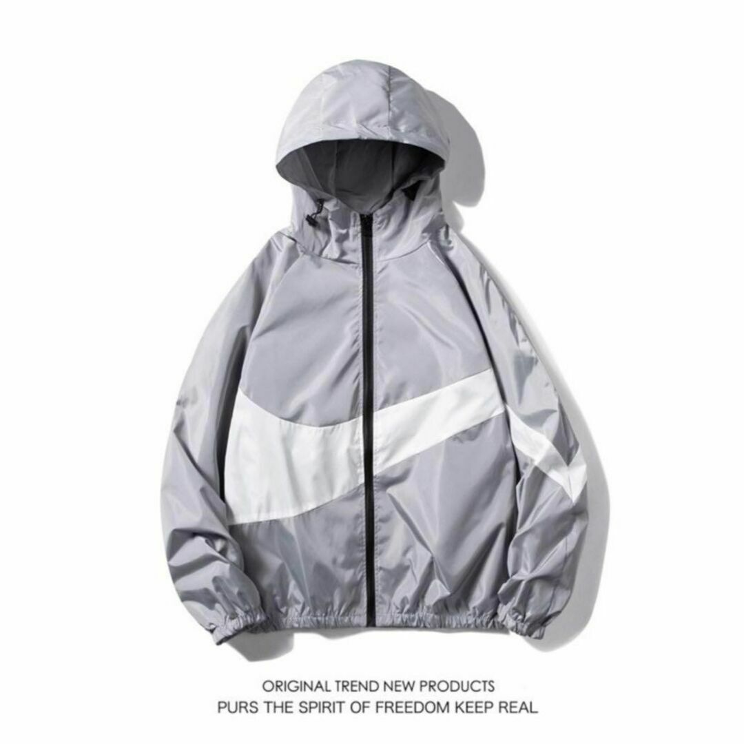 デザイン ナイロンパーカー マウンテンパーカー XL グレー 男女兼用 新品 メンズのジャケット/アウター(マウンテンパーカー)の商品写真