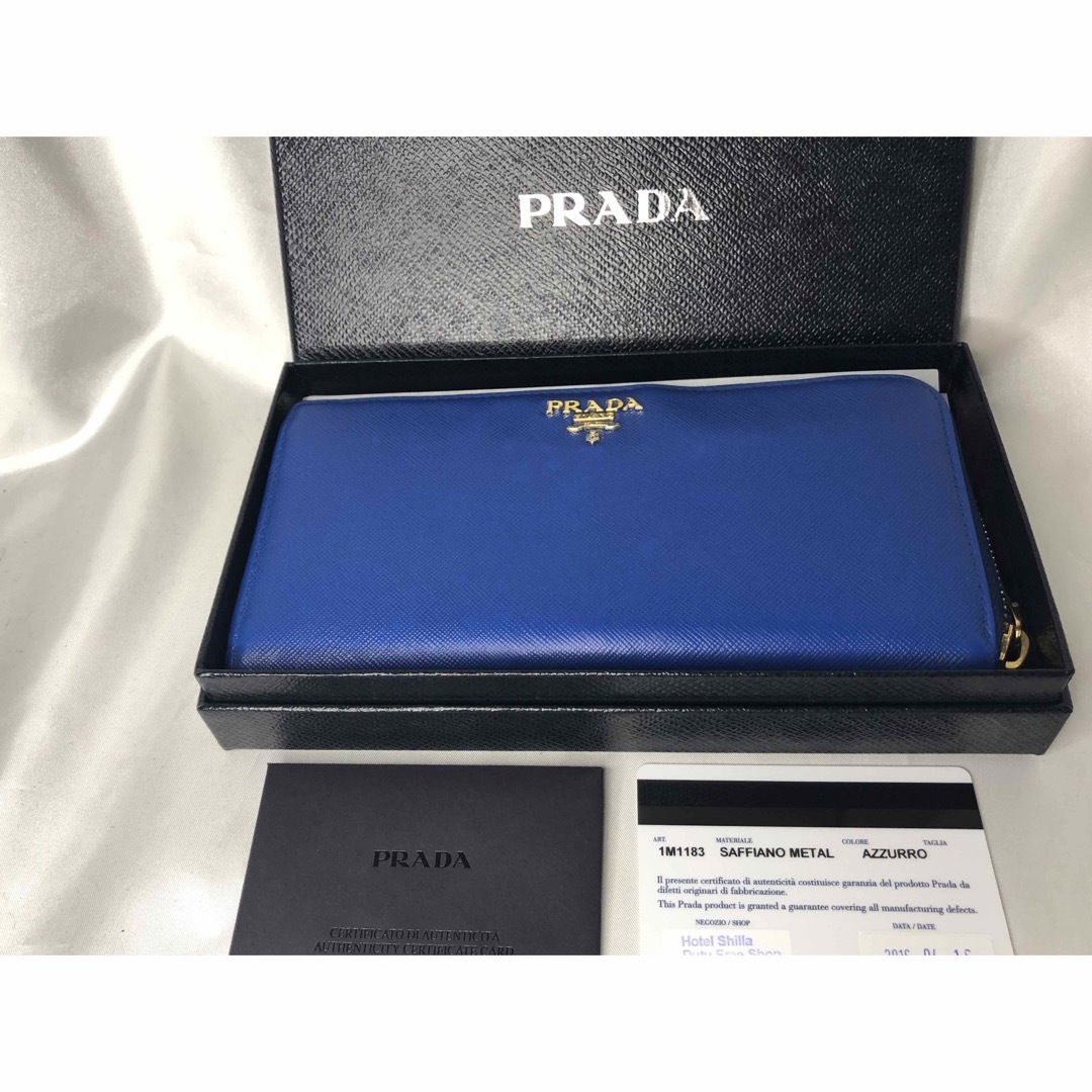 超美品PRADA プラダ 長財布 L字ファスナー AZZURRO