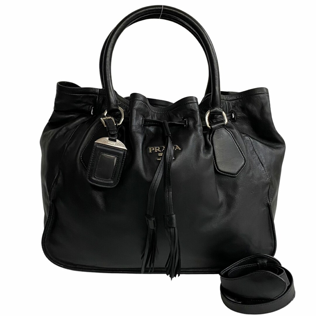 極 美品 希少品 PRADA プラダ ロゴ 金具 ナッパレザー 本革 2way