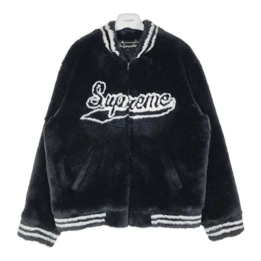 ★SUPREME シュプリーム 20SS Faux Fur Varsity Jacket フェイクファー バーシティ ジャケット ブラック sizeXL