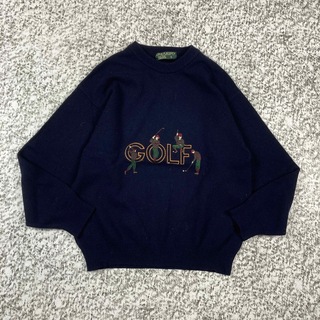 【90sオールド】ゴルファー刺繍デザイン　極太アームウールニットセーター
