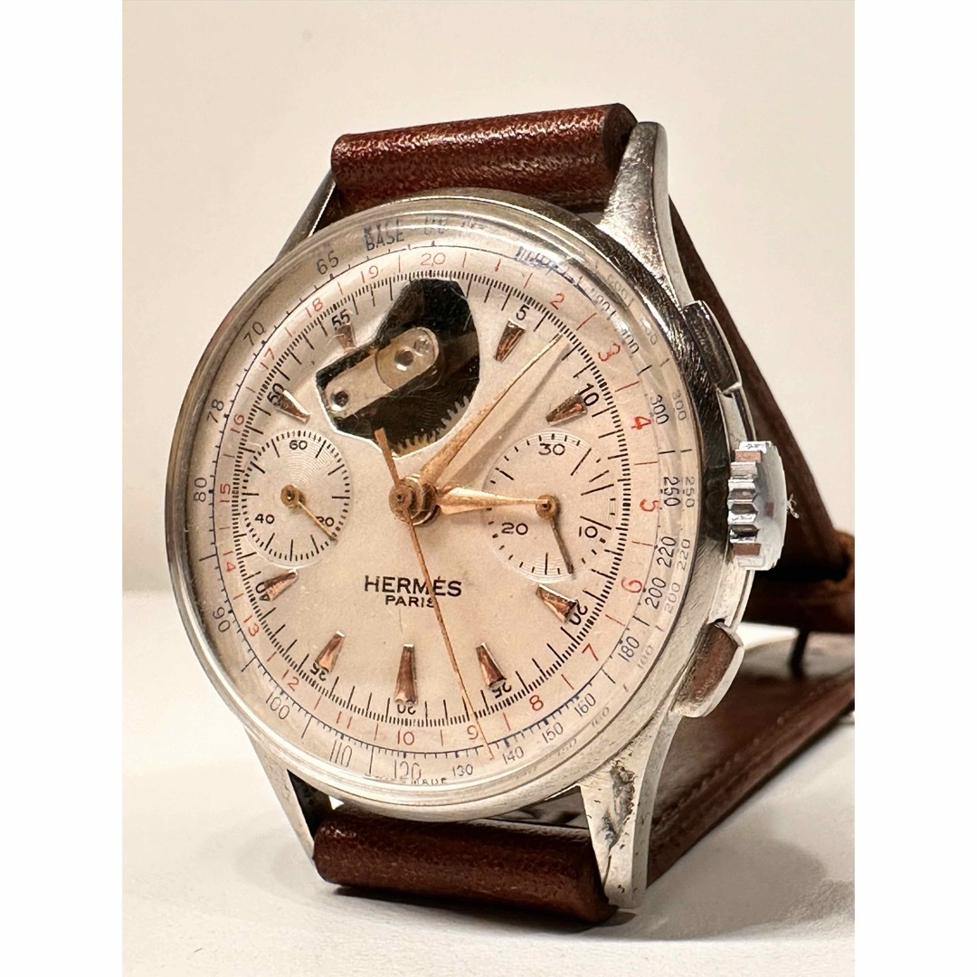Hermes(エルメス)のエルメスHELMESアンティーク　激レア　スケルトンクロノグラフ　稼働良好 メンズの時計(腕時計(アナログ))の商品写真
