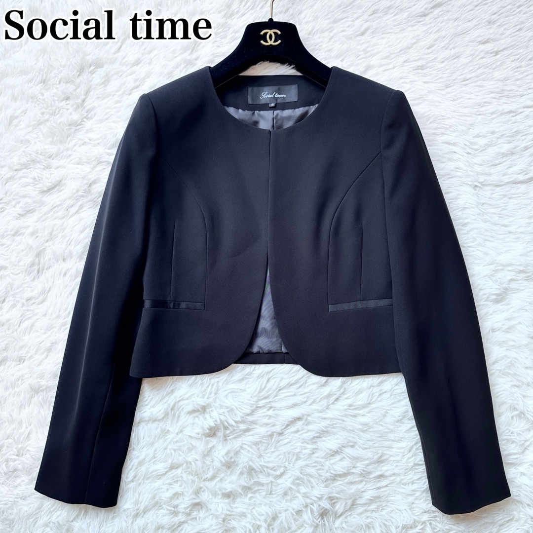 Social time ノーカラージャケット ブラックフォーマル 冠婚葬祭 M