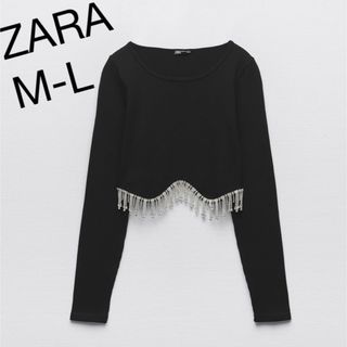 ザラ(ZARA)のシームレス　クロップドトップス　ラインストーン(カットソー(長袖/七分))