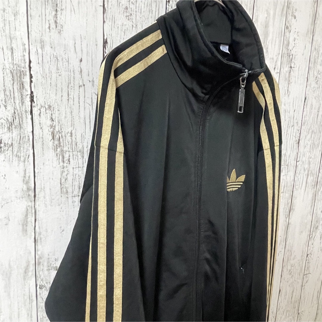 adidasアディダス 黒×金トラックジャケット ジャージ トレフォイルロゴ L